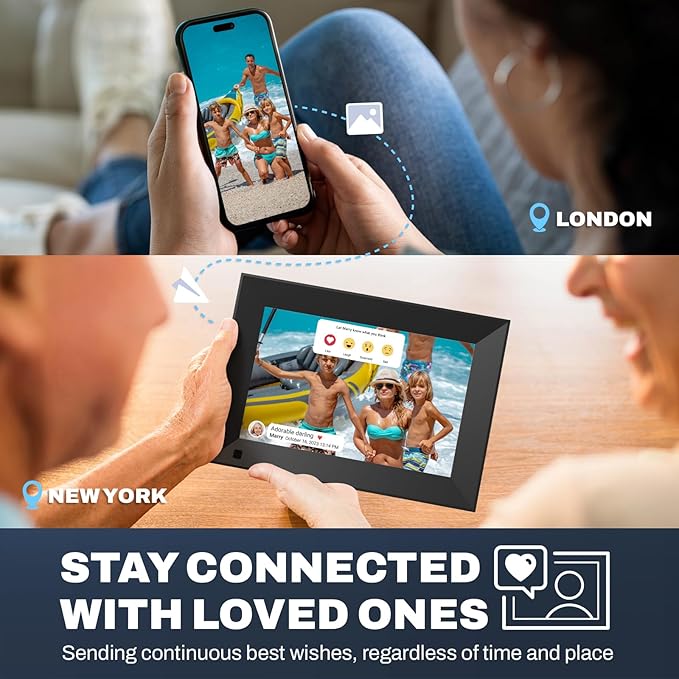 8 inch Digital Picture Frame, 1280x800 HD IPS WiFi Digital Photo Frame, 16GB Storage, Instantly Share Photo/Video via Apps/Email, USB/Mirco SD, Black