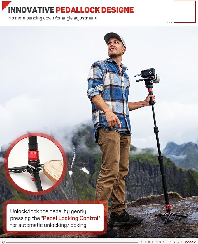 IFOOTAGE Cobra 3 Strike A150S- Camera Monopod With Feet, One-Touch Lifting Aluminum Video With Removable Tripod Base, Payload 11lb 60"/150cm, Ergonomic Design & Pedal Locking System
