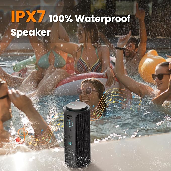 Raymate Bluetooth Speaker, IPX7 Waterproof, 30W Stereo with Deep Bass, Wireless Blue Tooth 5.3, 100Ft Range TWS Pairing, 15H Playtime, Portable Speakers with Lanyard for Party Beach Travel Gift