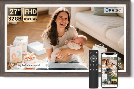 BSIMB Large Digital Picture Frame 27 Inch, 1920x1080 FHD WiFi Digital Photo Frame Electronic 32GB, Wall Mount Included, Share Pictures/Videos via App Easy Setup Gifts for Mom(Non-Touch), Dark Wood