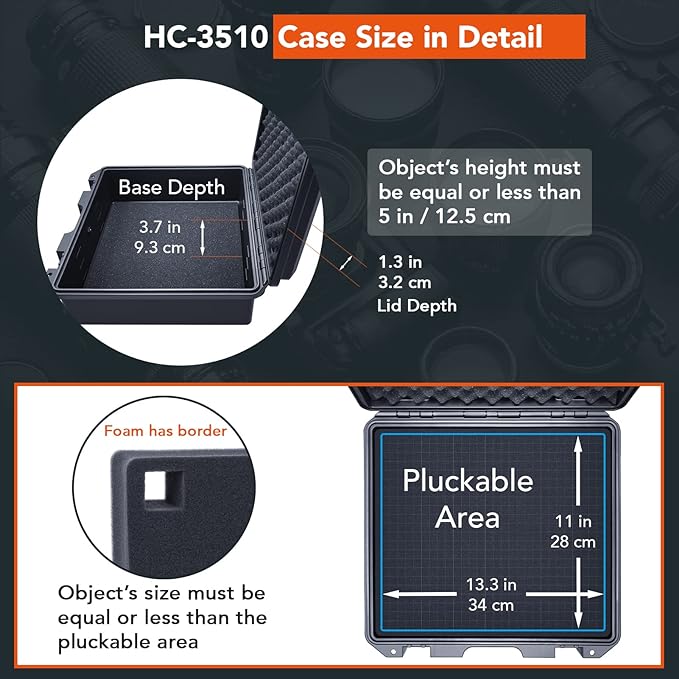 Lykus HC-3510 Waterproof Hard Case with Customizable Foam Insert, Interior Size 13.78x11.81x5.12 in,Suitable for camera,lens,drone,mic,flashlight,telescope,action cam,electronics,tools,and more