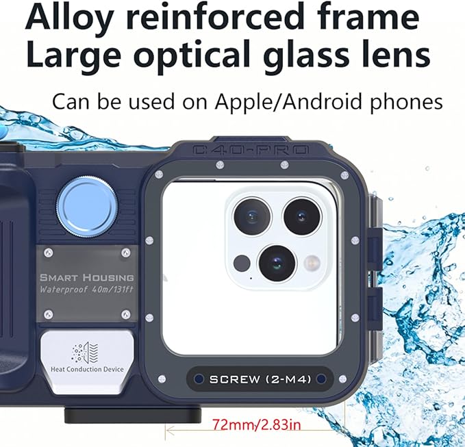 Professional Diving Phone Case, 131FT/40M Underwater Photography Housing, Bluetooth Connection - Button Control, Universal Waterproof Snorkeling Phone case for iPhone and Samsung Android