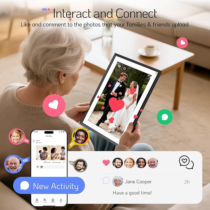 NexFoto 10.1 Inch Touchscreen Digital Picture Frame 64GB, HD WiFi Digital Photo Frame, Unboxing Gift Mode, Add Photos from Google Photos, Easy to Share Photos/Videos, Gifts for Mom, Black