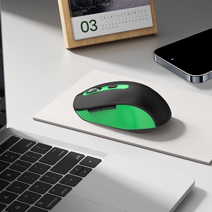 Wireless Mouse for Laptop, PC, Chromebook, Mac, MacBook, Silent Wireless Mouse with USB Nano Receiver, Side Button, 2400 DPI, Anti Slip Roller, 6 Button Ergonomics Cordless Computer Mice - Black Green