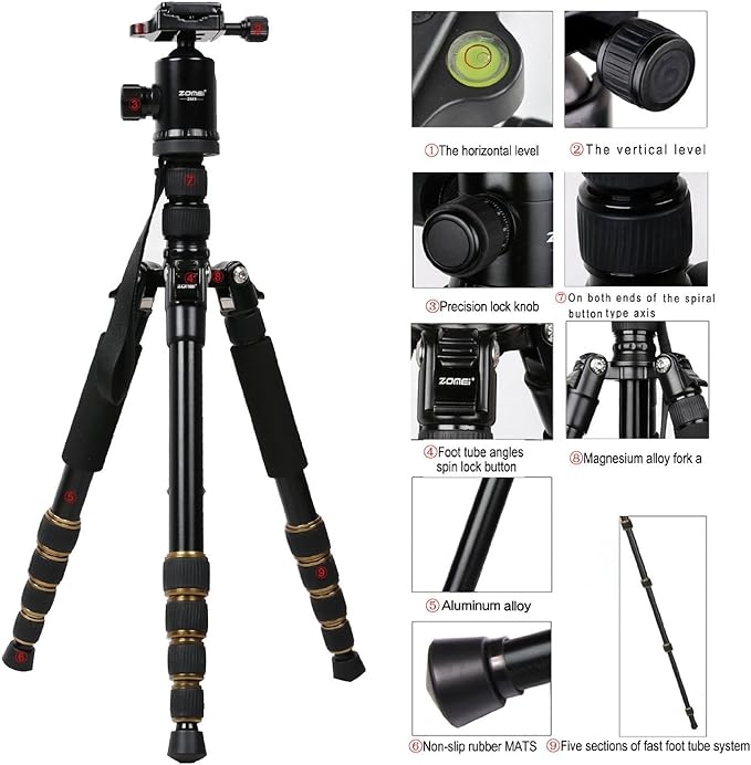 ZoMei Z669 Magnesium Aluminum Alloy Travel Camera Tripod with Ball Head for Canon,Sony,DSLR