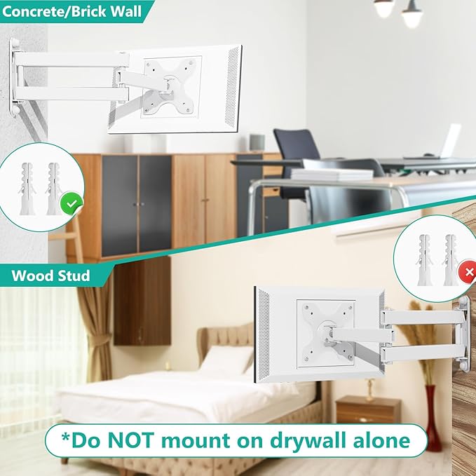 WALI Wall Mount for Echo Show 21, Echo Show 15, Adjustable Wall Mounting Bracket with Heavy Duty 15” Extension Arm, Rotate Tilt Swivel for Echo Show 21, Echo Show 15, Holds up to 33lbs, White