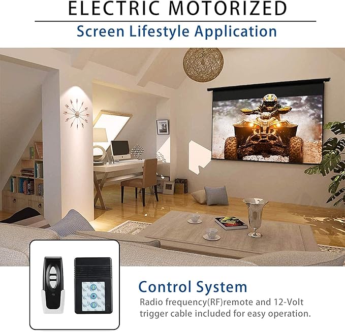 Kayle 120" Motorized Projector Screen Electric Diagonal Automatic Projection 16:9 HD Movies Screen for Home Theater Presentation Education Outdoor Indoor W/Wireless Remote, Wall/Ceiling Mount (Black)