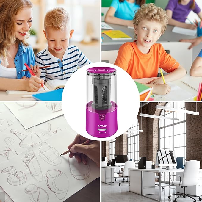 AFMAT PS91 Electric Pencil Sharpener for Colored Pencils, Auto Stop, Fast Sharpen in 3s, Large Hole Pencil Sharpener Plug in for 6-12mm No.2/Jumbo Pencils - Purple