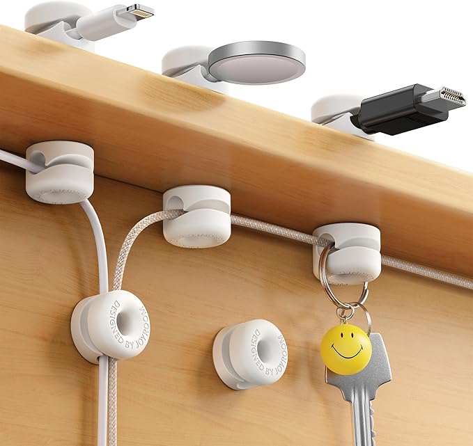 8Pack Cord Organizer JOYROOM Cable Clips [1s Side-Snap Lock] Silicone Cord Holder Cable Management, Adhesive Cord Clips Phone Charger Wire Keeper, Office Workspaces Desk Organization Home Accessories
