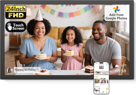 NexFoto 24 Inch Touchscreen Digital Picture Frame Large, FHD WiFi Electronic Photo Frame 64GB, Add Photos from Google Photos, Upload Videos via App/USB/Micro SD, Gifts for Housewarming, Mom, Black