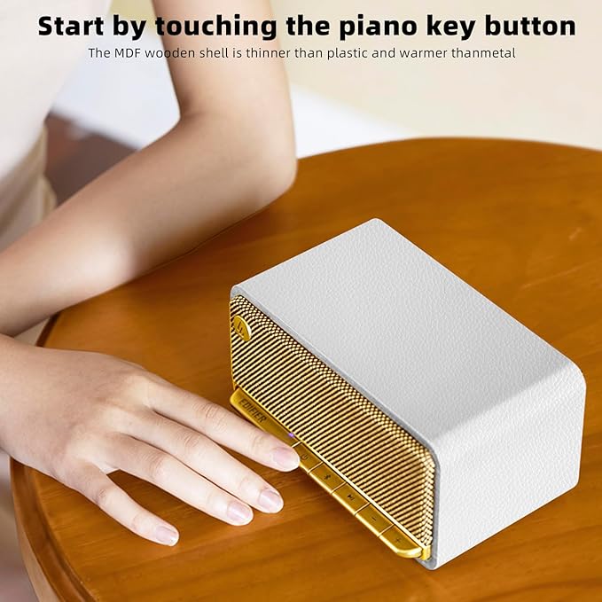 Edifier Retro Wood Bluetooth Speaker, Wireless Portable Speakers with 20W Stereo Sound, Vintage Decor Speaker with AUX,USB Soundcard Micro SD White