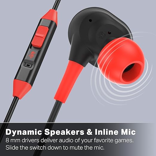 PowerA Wired Earbuds for Nintendo Switch 2- Black, Officially Licensed, 8 mm Speaker Drivers, in-Ear Design, 3 Swappable Tips, Includes Drawstring Storage Bag