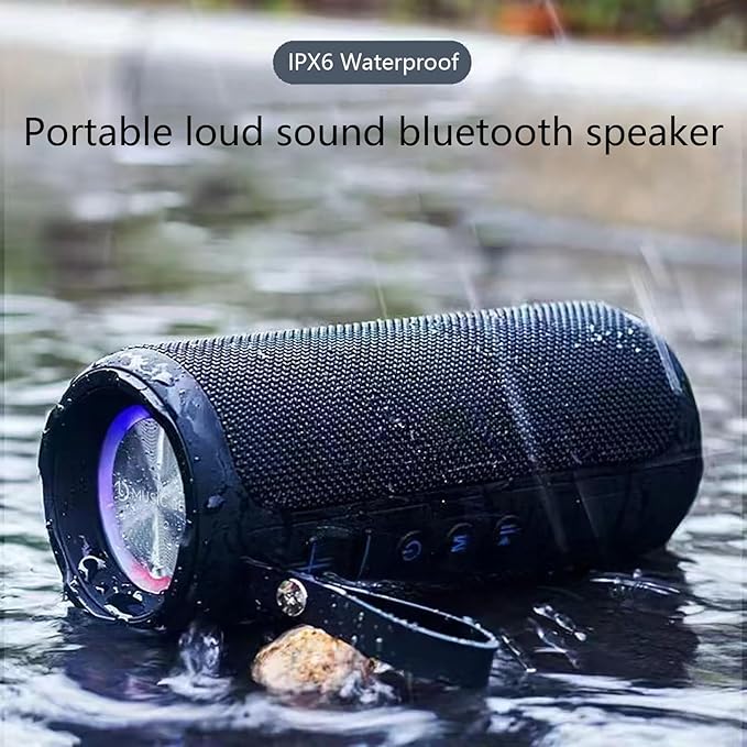 Portable Bluetooth Speakers, Multifunctional 20W Outdoor Waterproof High-Power Bluetooth Speaker with Dual Speakers, Bass Boost, IPX6 Water Resistance, RGB Lighting, & 2400mAh Battery (Black)