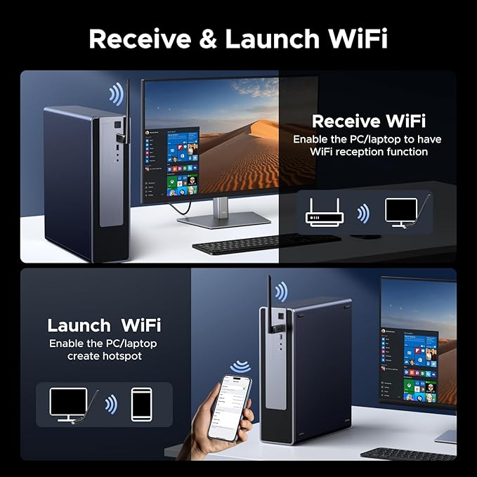 UGREEN 2-in-1 USB Bluetooth WiFi Adapter, AX900 + Bluetooth 5.4 WiFi 6 Adapter for Desktop PC with 5GHz/2.4GHz Dual Band, 6dBi High Gain Antenna, Built-in Driver for Windows 10/11