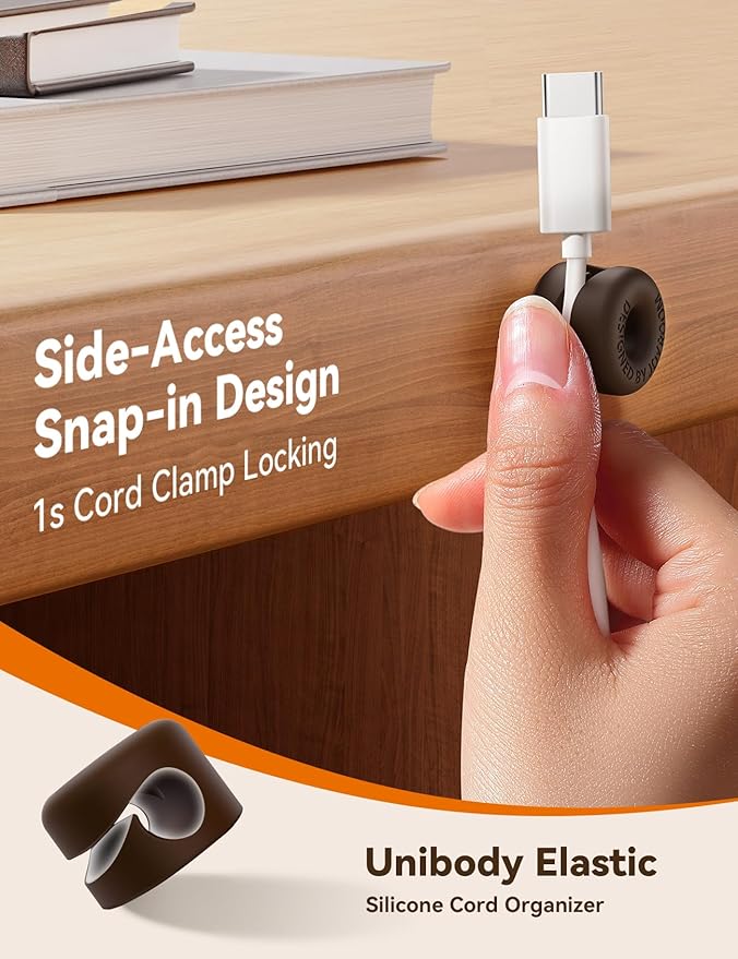 8Pack Cord Organizer JOYROOM Silicone Cable Clips [1s Side-Snap Lock] Desktop Cable Management, Adhesive Phone Charger Wire Keeper for Nightstand Office Workspaces Desk Organization Home Accessories