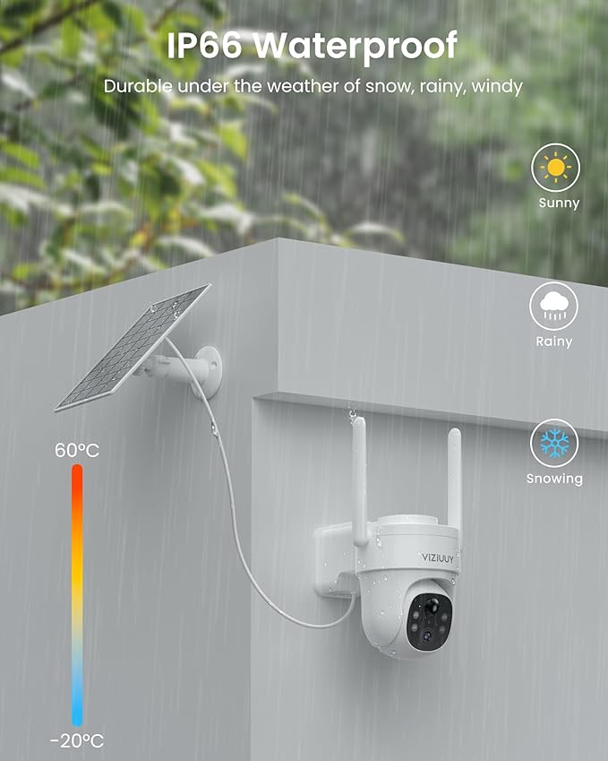 Solar Security Cameras Wireless Outdoor, 3MP Pan Tilt 360°WiFi Camera with Color Night Vision/PIR Sensor/2-Way Audio/Alexa/Google Assistant