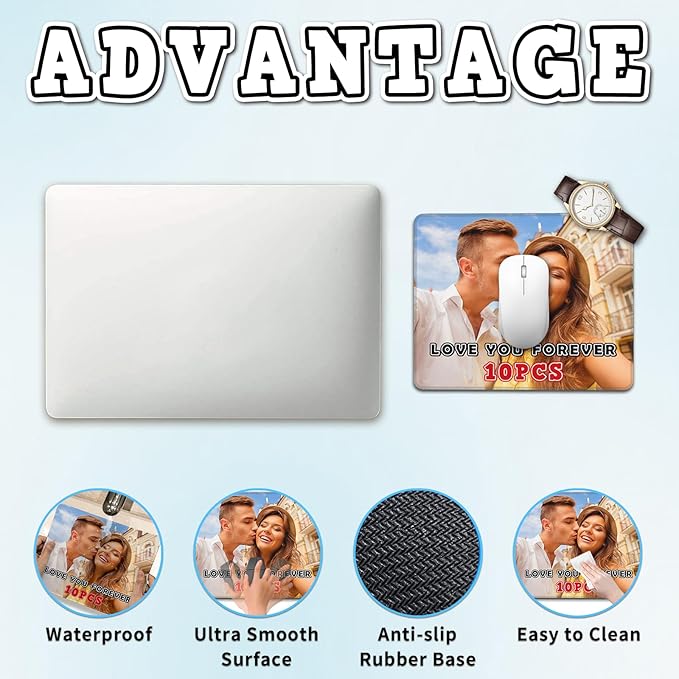 10 Pcs Personalized Mouse Pad with Picture Logo, Custom Mousepad Small, Customized Mouse Pad Small with Photo, Fun Gifts for Men Gamer Friends, 8.3in*10.35in