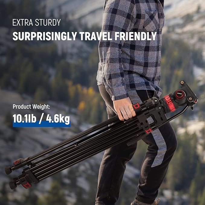NEEWER 74" Video Tripod with Adjustable Damping Fluid Head, Metal Heavy Duty Dual-Mode QR Plate Compatible with DJI RS Gimbals, Flexible 360° Pan&+90°/-75° Tilt, Max Load 22lb/10kg, TP75