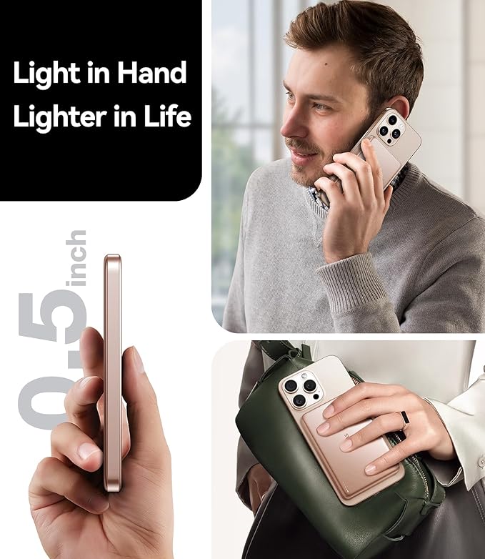 TORRAS MiniMag Power Bank,Ultra-Slim 10,000mAh Magnetic Wireless Portable Charger, 22.5W Fast Charging iPhone Air Magnetic Battery Pack Designed for iPhone 17 Pro Max/17 Pro/Air/16/15/14/13/12, Gold