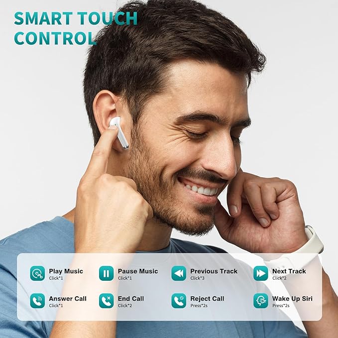 ACAGET Wireless Earbuds for iPhone 17 16 Pro Max Air 15 14 13 12 11 XR XS Bluetooth 5.3 Headphones Noise Canceling Earphones for Galaxy S25 S24 Ultra S23 S22 HiFi Bass Stereo Earphone for Google Pixel