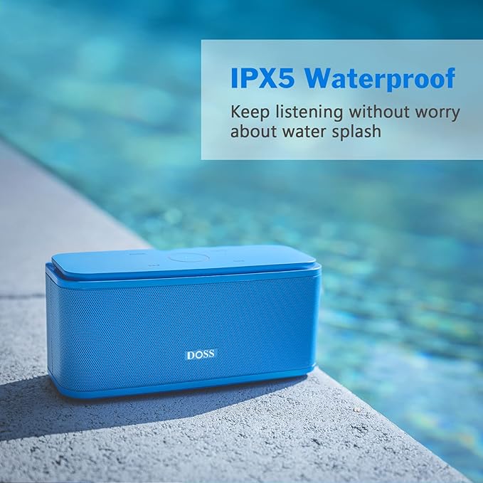 DOSS SoundBox Touch Wireless Bluetooth Speaker with 12W HD Sound and Bass, IPX5 Water-Resistant, 20H Playtime, Handsfree, Portable for Office, Home, Outdoor, Travel-Blue