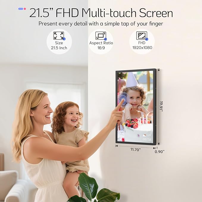 NexFoto 21.5 Inch Touchscreen Large Digital Picture Frame 64GB, FHD WiFi Digital Photo Frame, Add Photos from Google Photos, Share Videos via App/USB/Micro SD, for Birthday/Housewarming, Black