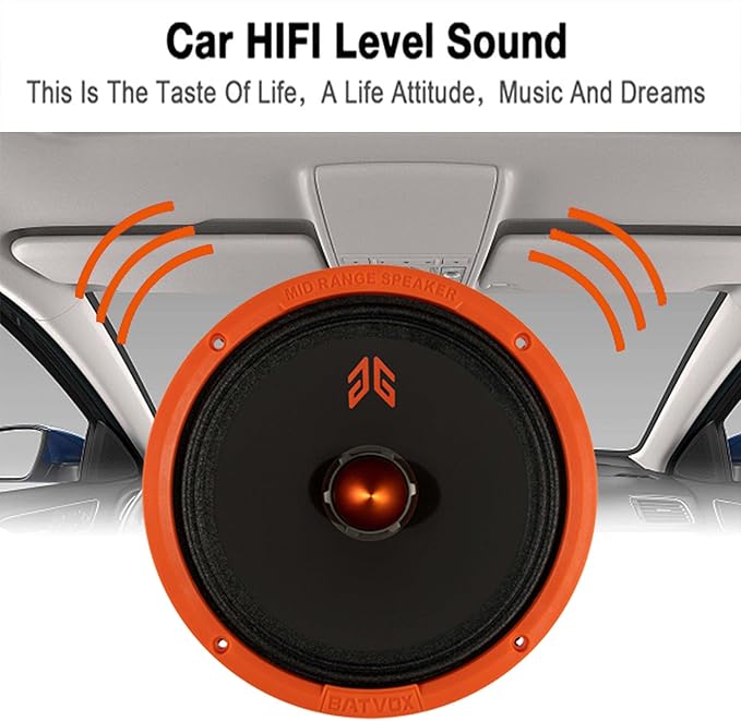 MX80E1 Midrange Loudspeaker 8" Orange Bullet, 560W Max, 6 Ohms, Premium Quality Audio Door Speakers for Car or Truck Stereo Sound System, Orange (2 Speaker)