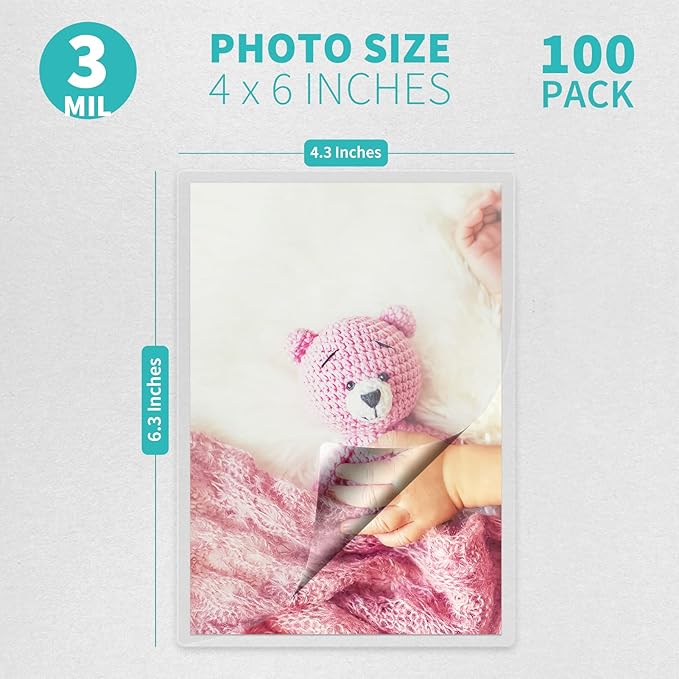 Binditek 100 Pack 3mil Thermal Laminating Pouches, 4.3 x 6.3 Inches for Photo Card Size, Ultra Clear Laminating Sheets, HeatSeal, Glossy, for Students and Coworkers