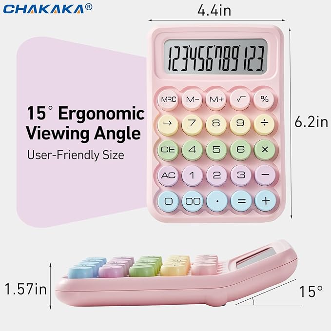 Electronic Calculator,12 Digits Large LCD Display Small Desktop Calculators,Pink Basic with Big Buttons,Easy to Press Mechanical Switch Calculator,4 Function Office Supplies for Home and School (Pink)