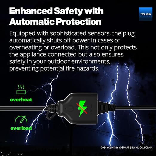 YoLink Smart Outdoor Energy Plug, IP65, 1800W, 15A Smart Plug with Real-Time Energy Monitoring, Automatic Safety Shutoff, Alexa & Google Assistant Compatible, Require YoLink Hub