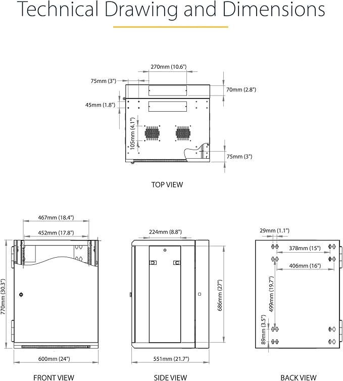 StarTech.com 4-Post 15U Wall Mount Network Cabinet w/ 1U Shelf, 19" Wall-Mounted Server Rack Kit for IT / Data Computer Equipment, Ships Fully Assembled