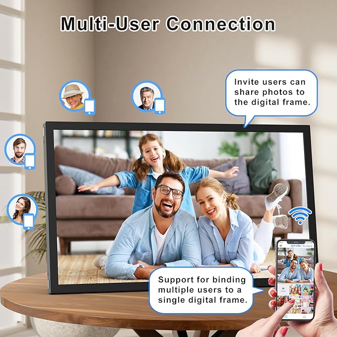Large Digital Picture Frame 21.5" WiFi Photo-Frame - 32GB 1920x1080 FHD 1080P Digital Frame, Sync Phone, Mirror its Screen on Smart Frame, Share Photo Video via App Email, Wall Mounted, Gifts for Mom