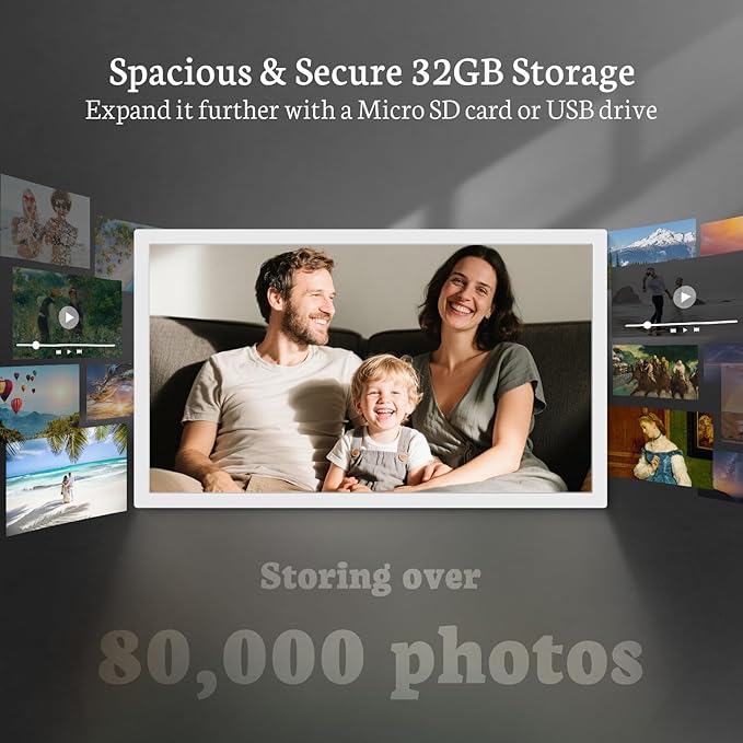 BSIMB Large Digital Picture Frame 27 Inch, 1920x1080 FHD WiFi Digital Photo Frame Electronic 32GB Display, Wall Mount Included, Share Pictures/Videos via App Easy Setup Gifts for Mom(Non-Touch), White