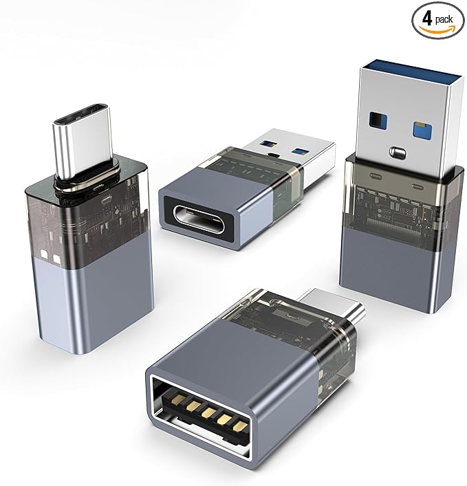 Basesailor USB to USB C Adapter for iPhone 17 16e Charger Adapter 4Pack,USBC Male to 3.0 Female,Thunderbolt 4 OTG Converter for MacBook,Apple 15 14,Apple Watch 10 9,Samsung Galaxy S25,iPad Air,AirPods