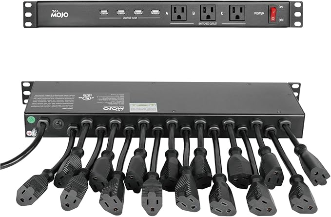 Tecmojo 1U Rack Mount 19 Outlet PDU Power Distribution Unit Power Strip Circuit Breaker fits 19-inch AV/Network/Server Cabinet/Closet/Enclosure