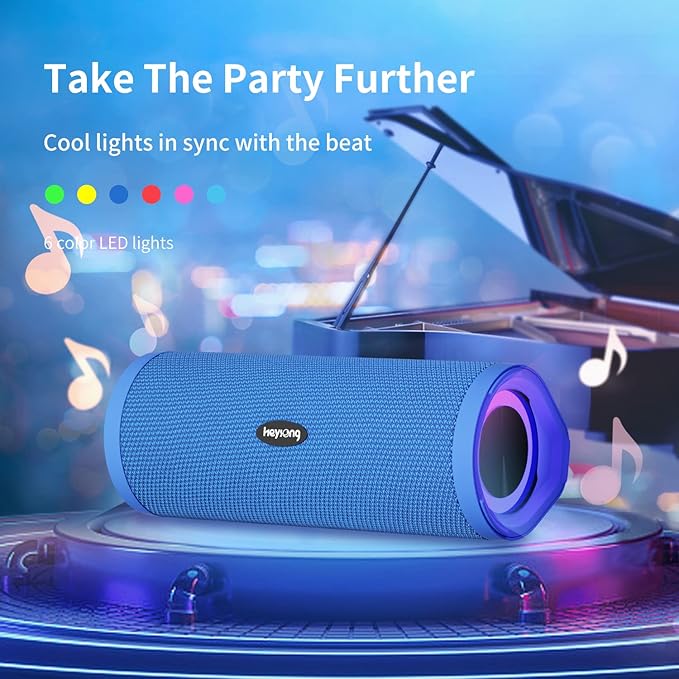 HEYSONG Portable Bluetooth Speaker, Waterproof Wireless Shower Outdoor Speakers, IPX7 Floating, 5000mAh, TF Card, Good Bass, Loud Sound for Beach, Pool, Kayak Accessories, Gifts for Men Women - Blue