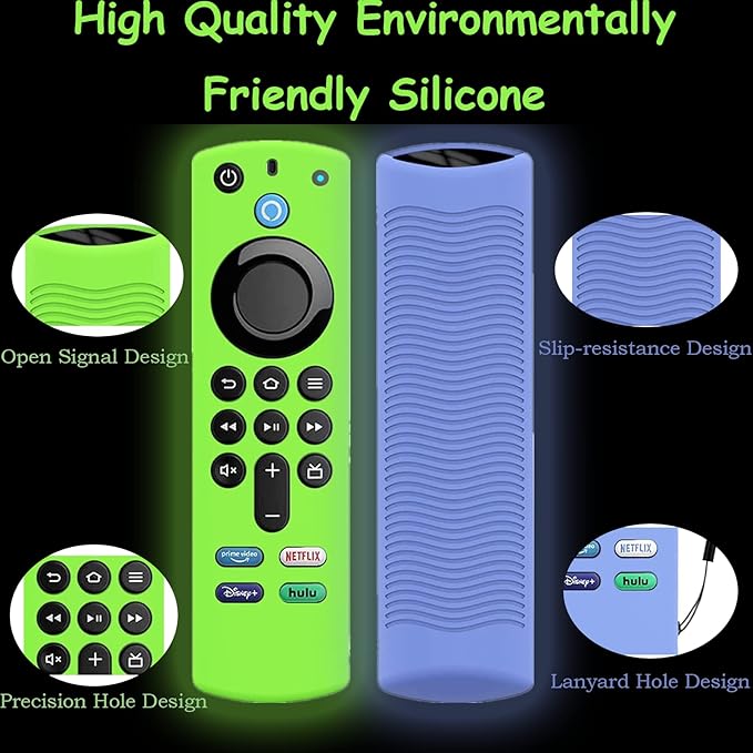 2Pack Remote Cover for Firetvstick 4K Max (3rd Gen) 2021,Silicone Protective Case Compatible with firetvstick 4K Alexa Voice Remote Control with Lanyards,Anti-Slip,Shockproof (Glow Blue&Glow Green)