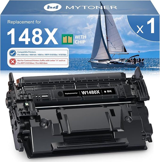 148X Black High Yield Toner Cartridge (with Chip) Compatible Replacement for HP 148X W1480X 148A W1480A Black Toner for Pro MFP 4101fdw 4101fdn Pro 4001dw 4001dn 4001n Printer (1 Pack)