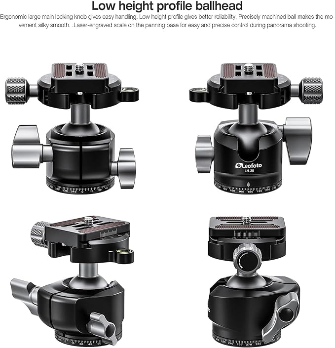 Leofoto Professional Camera Tripod, 46" Compact Carbon Fiber Tripod for DSLR Video Camcorder, 4 Leg Sections, 360° Ball Head, Max Load 8KG/18Lb (LS-254CX+LH-30)