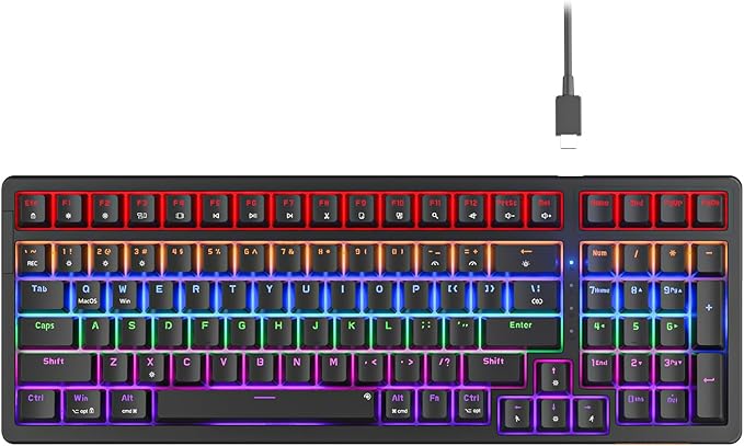 Newmen GM328 Gaming Mechanical Keyboard,18 LED Backlit Effects, 100 Keys, Wired Mechanical Keyboard with Linear Red Switch, Double-Shot Keycaps,Gaming Keyboards Compact Design for Gamers and Work