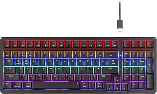Newmen GM328 Gaming Mechanical Keyboard,18 LED Backlit Effects, 100 Keys, Wired Mechanical Keyboard with Linear Red Switch, Double-Shot Keycaps,Gaming Keyboards Compact Design for Gamers and Work