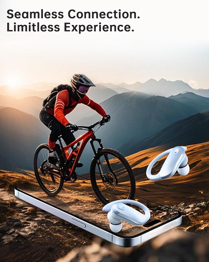 NDO Wireless Bluetooth Earbuds Earhook Sport Headphones with 48H Playtime, ENC Mic IPX7 Waterproof Fast Charging,Lightweight Design for Active Lifestyle,Gift for Teens or Fitness Lovers-Sky Blue