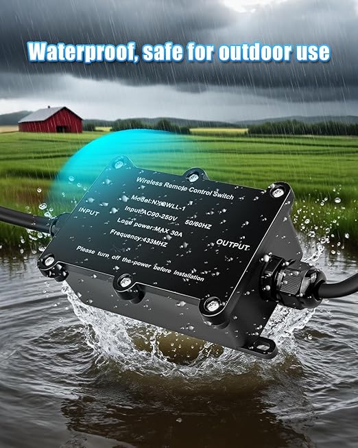 AC110V Waterproof Box Power Switch, Long Distance Wireless Remote Control for Lights Dust Collectors Farm Water Supply