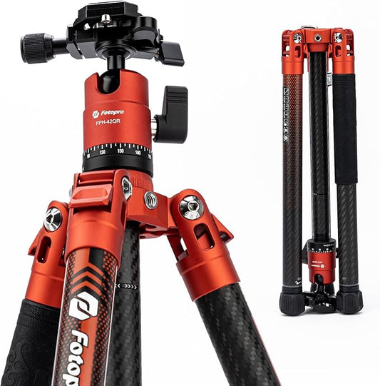 Fotopro Carbon Fiber Tripod for Camera 2lbs Ultralight 62 Inch Travel Camera Tripod Max Loads Up 22lbs X-Aircross 3 Orange