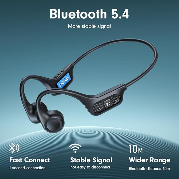 Bone Conduction Headphones, Open Ear Headphones Bluetooth 5.4 with Mic, 8H Playtime,Bone Conduction Earbuds IP56 Waterproof for Cycling, Hiking,Workout
