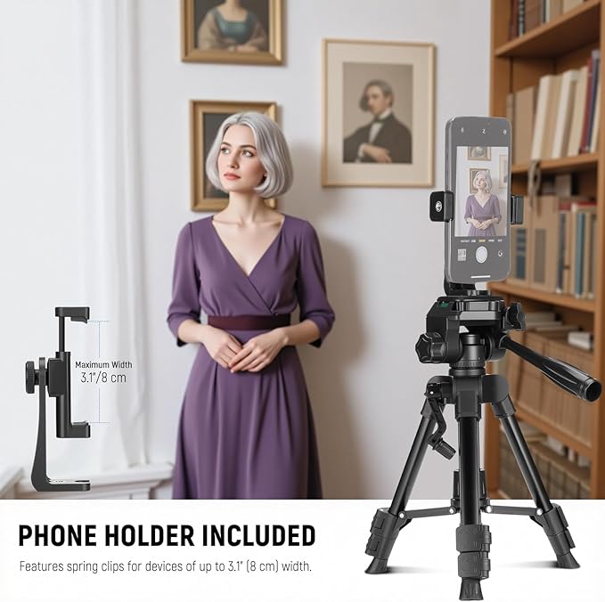 NEEWER Entry Level Version Mini Desk Phone Tripod Compatible with iPhone for Video Recording, Small Compact Table Top DSLR Camera Camcorder Webcam Stand, 3 Way Pan Tilt Head & Cell Phone Holder, TP52