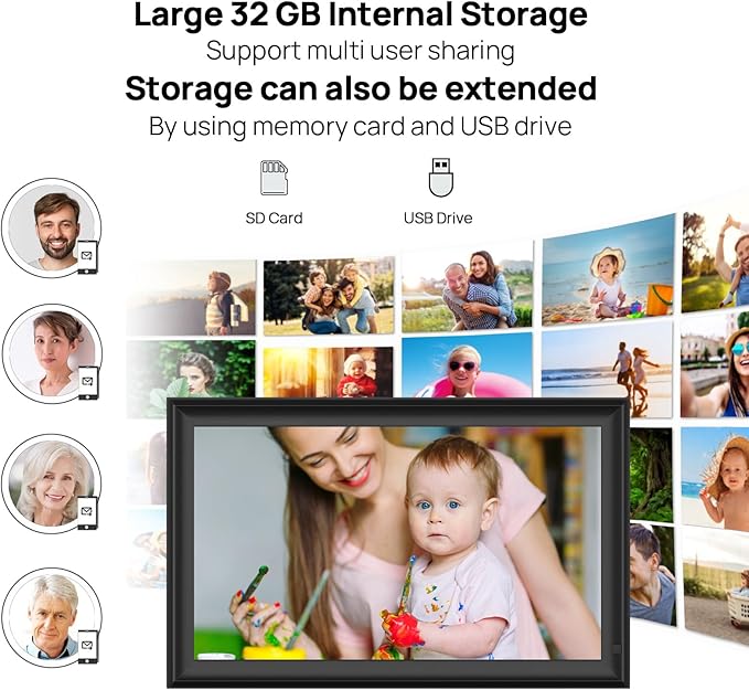 15.6inch FRAMEO Digital Photo Frame with 1920x1080 FHD IPS LCD Touch Screen, Dual-WiFi Share Photos & Videos Via Frameo, Support USB Drive/SD Card Extend Storage, Auto-Rotate, Wall Mountable With VESA