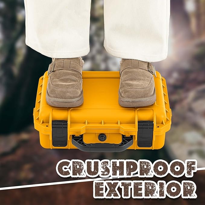 16.3 x 12.4 x 6.5 Inch Waterproof Hard Case with DIY Customizable Foam Insert Portable Protective Case with Knife for Camera Drones Equipments Tools Test Instruments (Yellow)