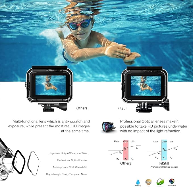 FitStill 60M/196FT Underwater Waterproof Case with Dive Filters Compatible for Go Pro Hero 8 Black,Monopod Floating Hand Grip Dive for Hero8 Action Camera Accessory Kit