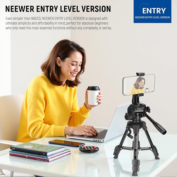 NEEWER Entry Level Version Mini Desk Phone Tripod Compatible with iPhone for Video Recording, Small Compact Table Top DSLR Camera Camcorder Webcam Stand, 3 Way Pan Tilt Head & Cell Phone Holder, TP52
